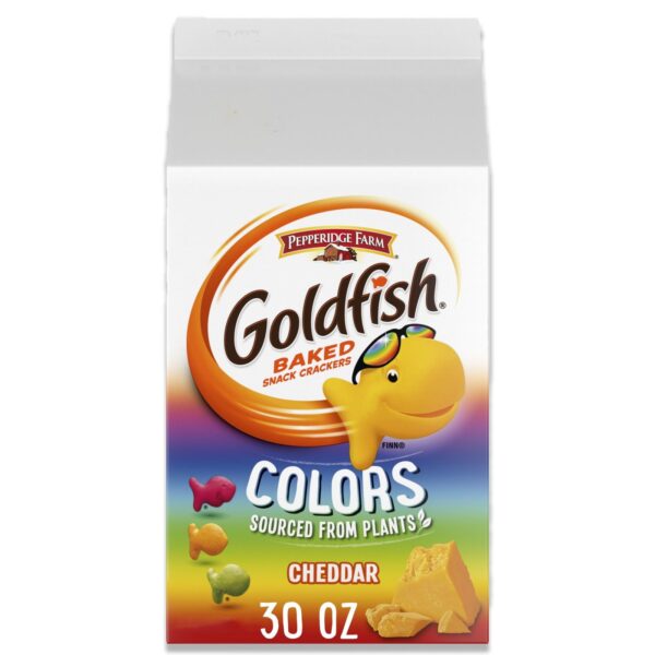 Goldfish Colors Cheddar Cheese Crackers, Baked Snack Crackers, 30 oz Carton